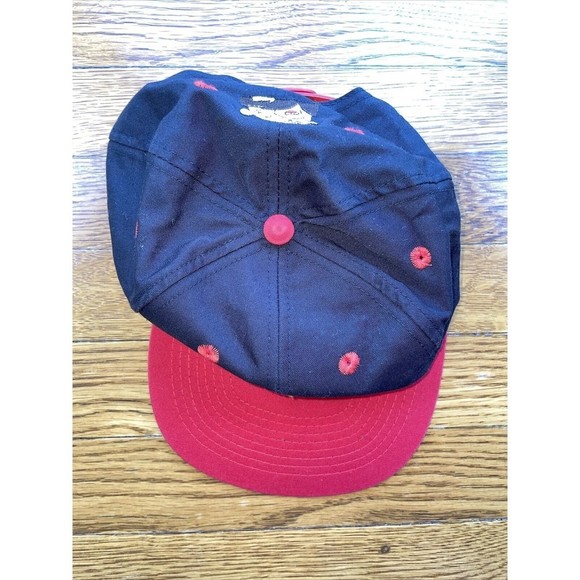 Vintage 90s Flintstones Cartoon Barney Rubble Snapback Cap Red Brim Black Hat - Picture 4 of 4